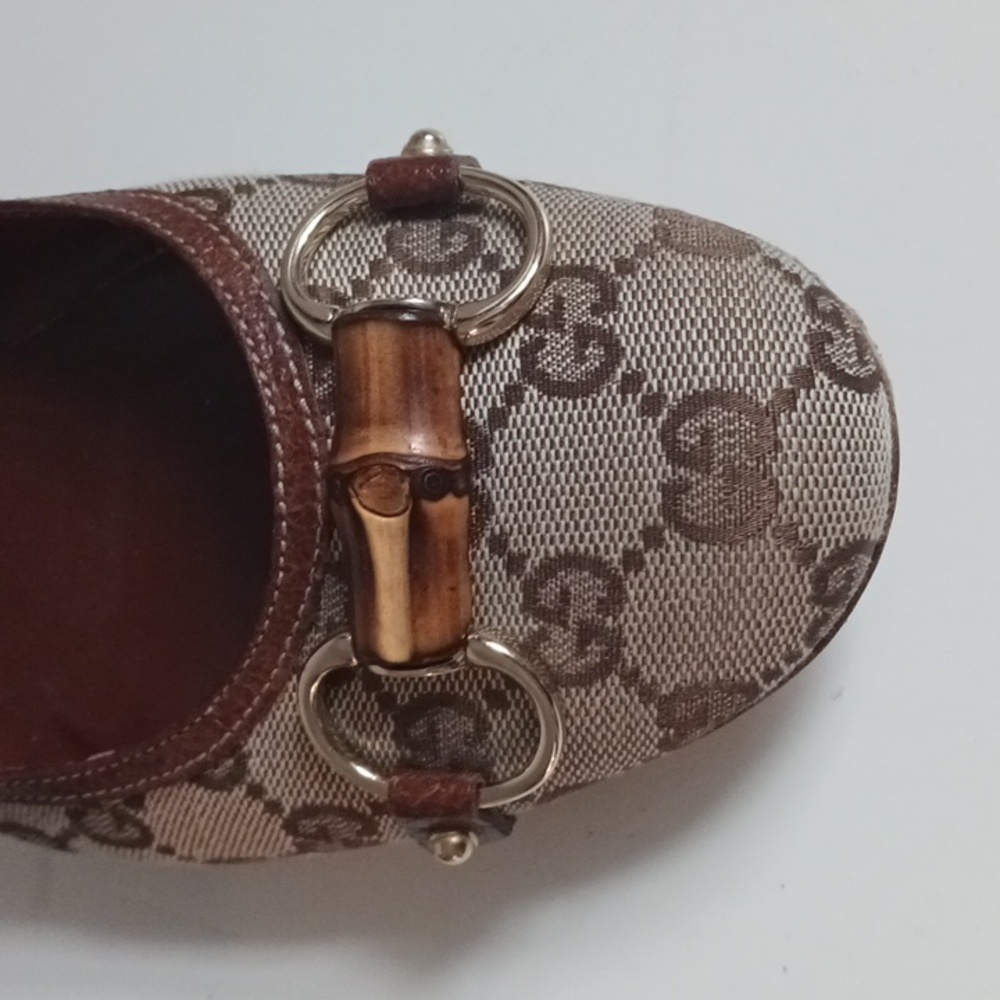 Gucci Tan Logo Canvas Flats In Box W Bamboo Bit. - Picture 5 of 7